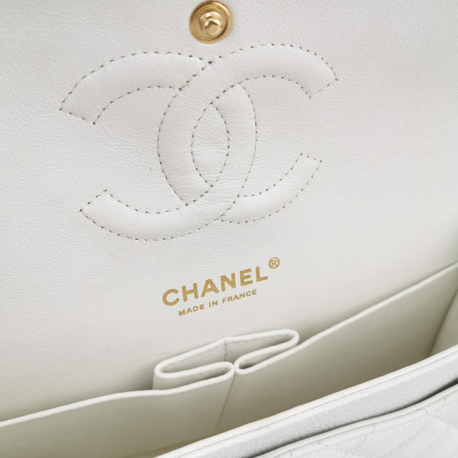 Chanel Classic Flap Medium 2010 White Caviar Leather Gold Hardware