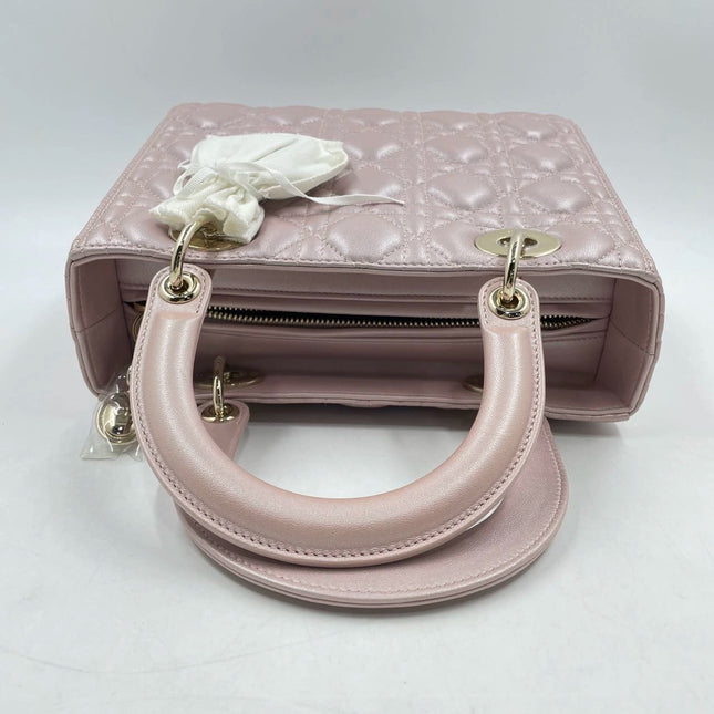 Lady Dior Medium Handbag Pearlescent Pink Cannage Leather Gold Hardware, 2016