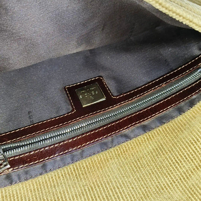 Sold FENDI Baguette Vintage Corduroy Beige Brown Shoulder Bag