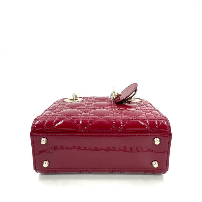 Lady Dior Mini Handbag Burgundy Red Patent Leather Gold-tone Chain Strap 2020 Suede Interior