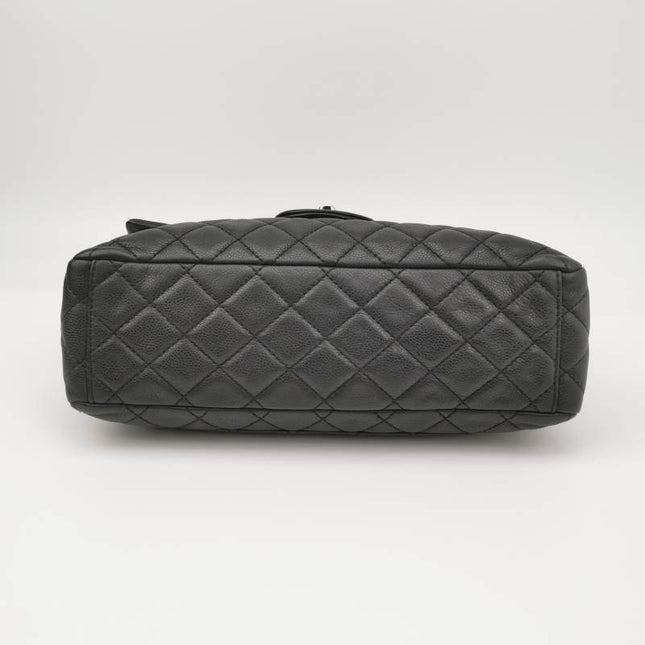 Chanel Classic Flap Maxi Black Soft Caviar Leather Silver-tone Hardware Giant CC Logo