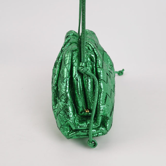 Bottega Veneta Pouch Mini Metallic Green Intrecciato Leather
