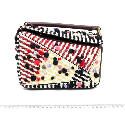 Loewe x Albers Puzzle Small Multicolor Woven Wool and Leather with Pompoms Crossbody Bag