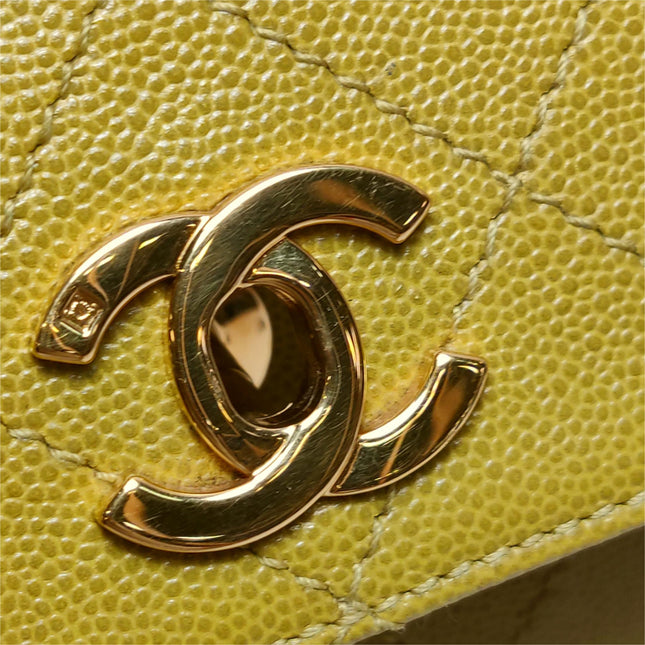 Chanel Vintage Kelly Flap Bag Yellow Caviar Leather 24k Gold Hardware 1997-1999