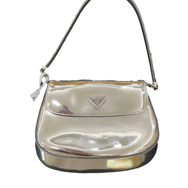Sold Prada Cleo Flap Silver Leather Shoulder bag-Luxbags