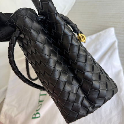 Bottega Veneta Andiamo Medium Black Intrecciato Leather Handbag