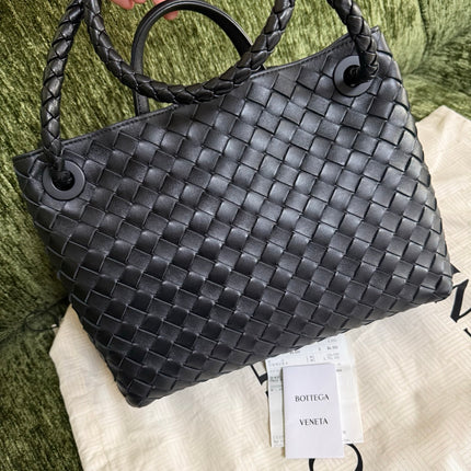 Bottega Veneta Andiamo Medium Black Intrecciato Leather Handbag