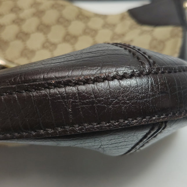 Gucci Large Vintage Brown Monogram and Leather Side Horsebit Shoulder Bag