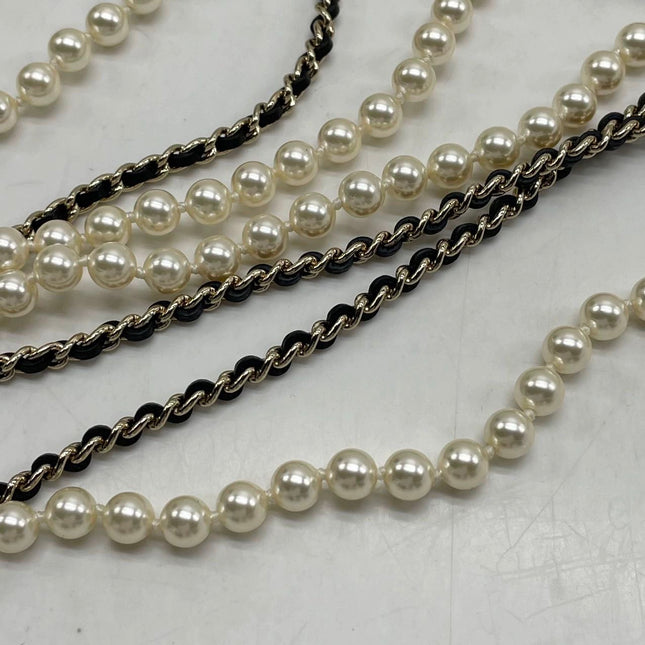 Chanel Micro Flap Bag Charm Chain Long Necklace with Matelasse and Pearl Chain 102cm