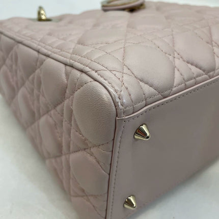 Lady Dior Medium Handbag Pearlescent Pink Cannage Leather Gold Hardware