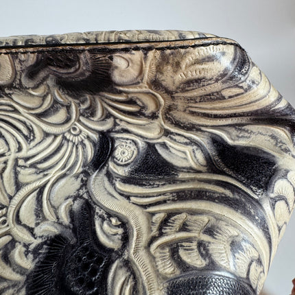 Fendi Mamma Baguette Blue White Flower Embossed Shoulder Bag