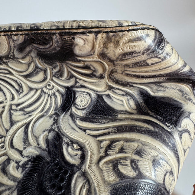 Fendi Mamma Baguette Blue White Flower Embossed Shoulder Bag