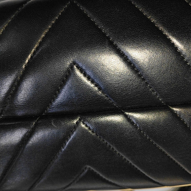 Chanel Small Bicolor Chevron Lambskin Single Flap Bag Black and Gold, 2014-15