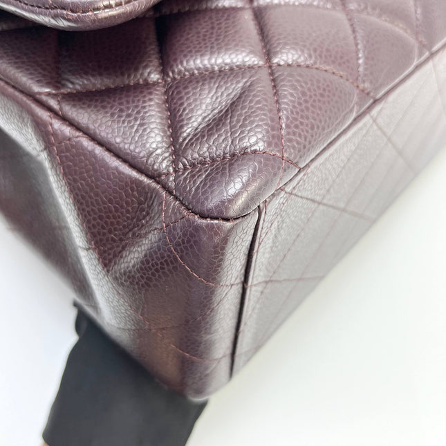 Chanel Classic Flap Jumbo Purple Caviar Leather Double Flap Silver Hardware