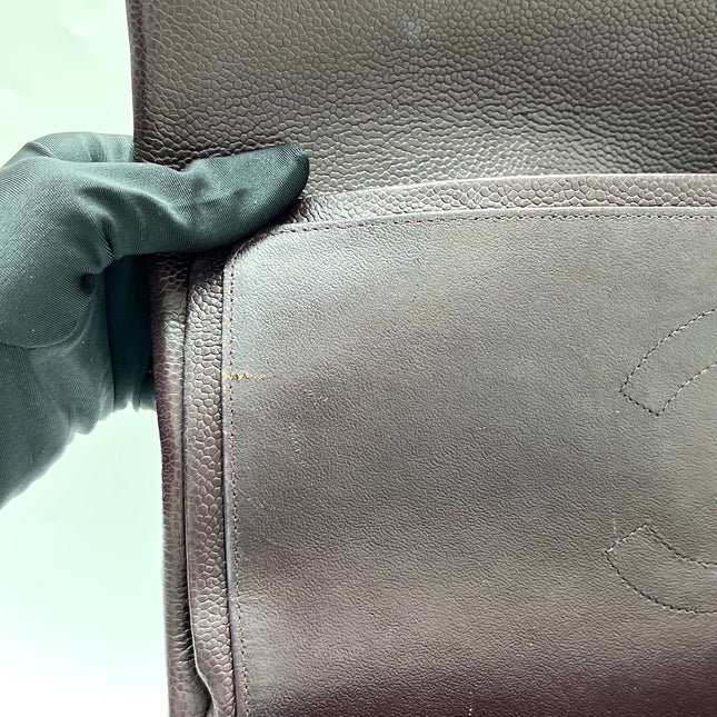 Chanel Classic Flap Jumbo Purple Caviar Leather Double Flap Silver Hardware