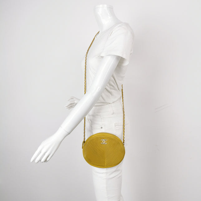 Chanel Round Camera Bag Yellow Quilted Lambskin Leather Silver Hardware