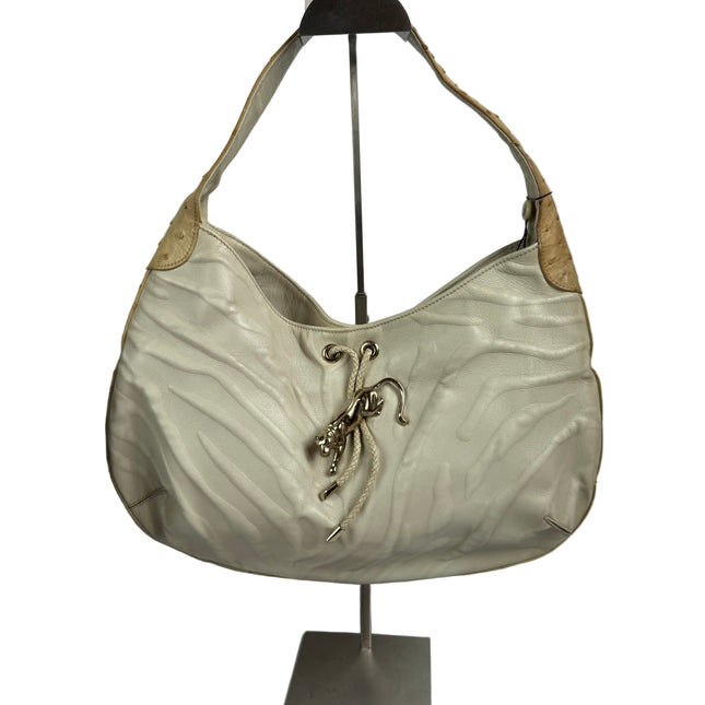 Cartier Panthere Hobo Shoulder Bag Cream White Leather Gold Hardware