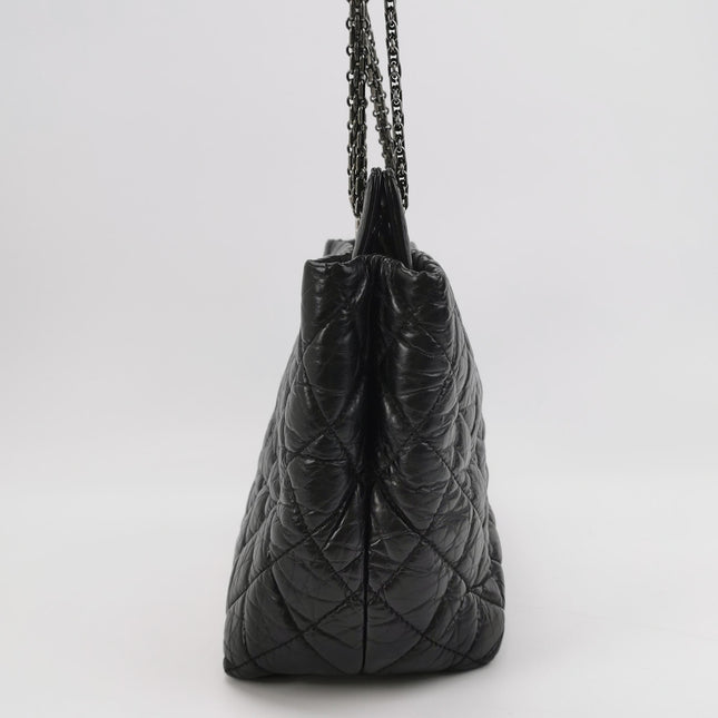 Chanel 2.55 Black Shiny Calfskin leather Tote Bag