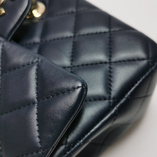 Chanel Classic Flap Mini Rectangular Navy Lambskin Leather Gold Hardware, 2020