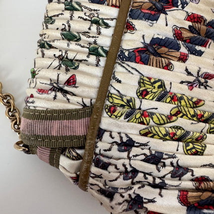 Gucci Padlock Silk Chain Shoulder Bag White Floral with Bee Charm