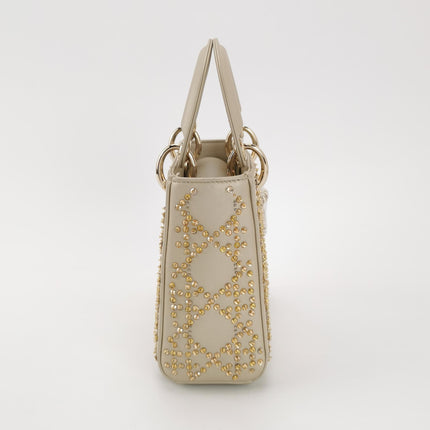 Lady Dior Mini Gold Calfskin Leather with Crystals Gold Hardware 2023