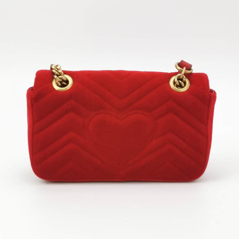 Gucci Marmont Mini Flap Red Velvet Handbag