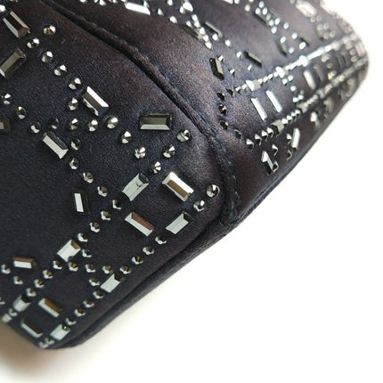 Lady Dior Mini Black Silk with Crystals Silver Hardware