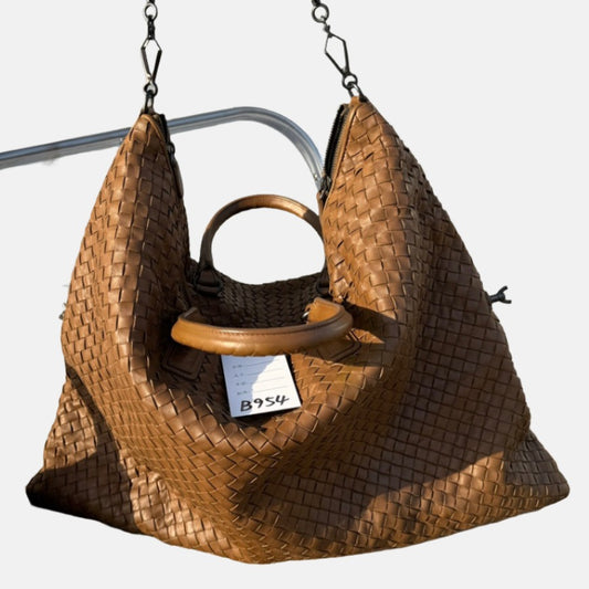 Bottega Veneta Maxi Convertible Tote Bag Hobo Brown Leather Two-way Carry 50cm-Luxbags