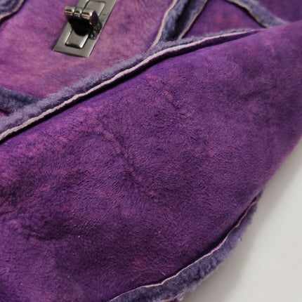 Chanel 2.55 Flap Vintage Chocolate Bar Purple Suede Crossbody Messenger Bag