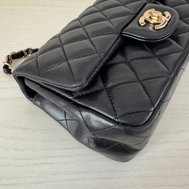 Chanel Classic Flap Rectangular Mini Black Lambskin Leather Gold Hardware