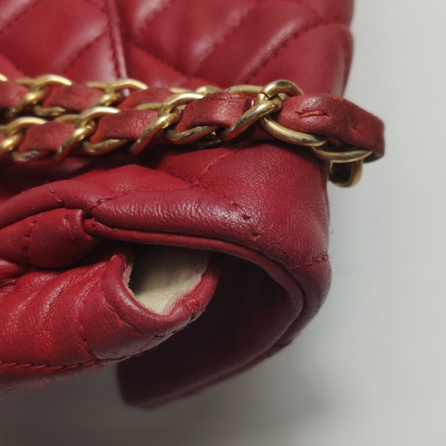 Chanel Seasonal Flap Medium Red Lambskin Leather Valentine Marine Charms