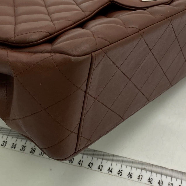 Chanel Classic Flap Maxi Chocolate Brown Lambskin Leather Single Flap Silver Hardware