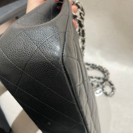 Chanel Classic Flap Jumbo 2012 Black Caviar Leather Double Flap Silver Hardware
