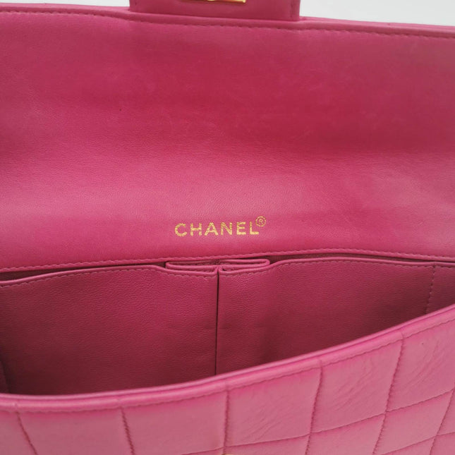 Chanel East West Chocolate Bar Fuchsia Pink Leather 24k Gold hardware