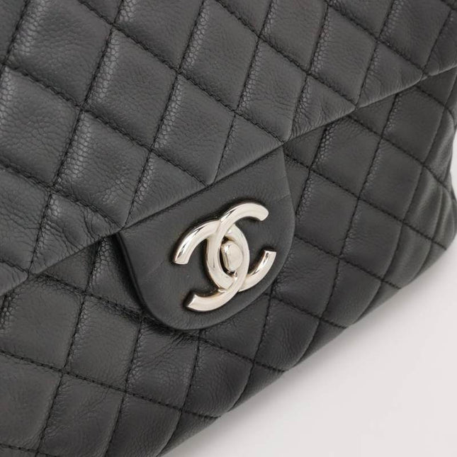 Chanel Classic Flap Maxi Black Soft Caviar Leather Silver-tone Hardware Giant CC Logo