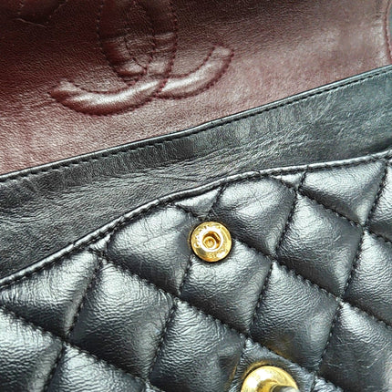 Chanel Timeless Classic Flap Medium Black Lambskin Leather Gold Hardware