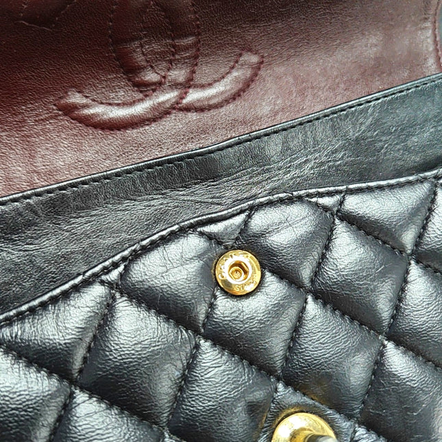 Chanel Timeless Classic Flap Medium Black Lambskin Leather Gold Hardware