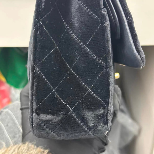 Chanel Classic Flap Medium Black Velvet Gold Hardware, 2014-2015