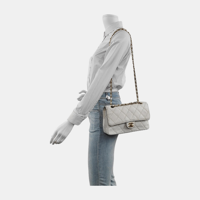 Chanel Classic Flap Medium Happy Stitch White Leather with Contrast Black Trim, 2003-04