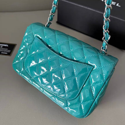 Chanel Classic Flap Rectangular Mini Blue Patent Leather Silver Hardware