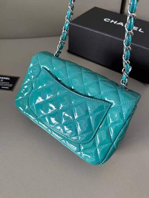 Chanel Classic Flap Rectangular Mini Blue Patent Leather Silver Hardware