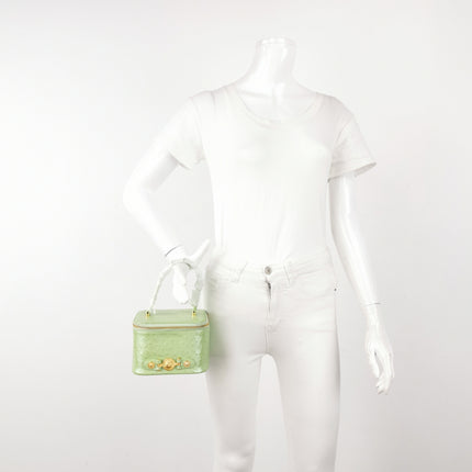 Versace Vintage Logo Sun Vanity Bag Green Calfskin Leather Gold Hardware