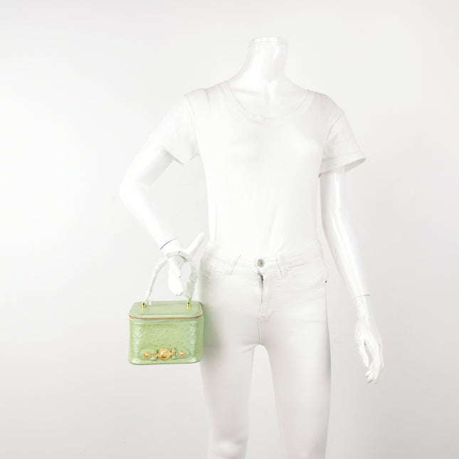 Versace Vintage Logo Sun Vanity Bag Green Calfskin Leather Gold Hardware