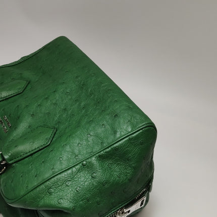 Prada Inside Bag Green Ostrich Leather Green Lambskin Leather Interior Medium