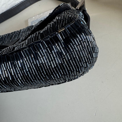 Fendi Baguette Metallic Navy Black Glittering Waterfall Beads Shoulder Bag