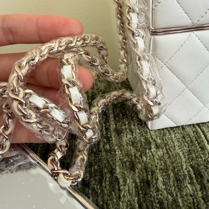 Chanel 22p Mini White Quilted Lambskin Box Clutch Crossbody Bag