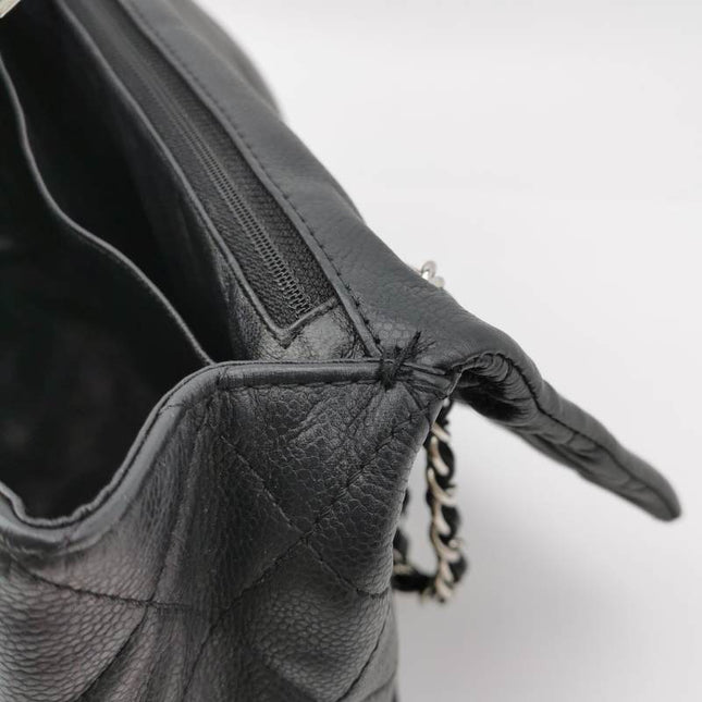 Chanel Classic Flap Maxi Black Soft Caviar Leather Silver-tone Hardware Giant CC Logo