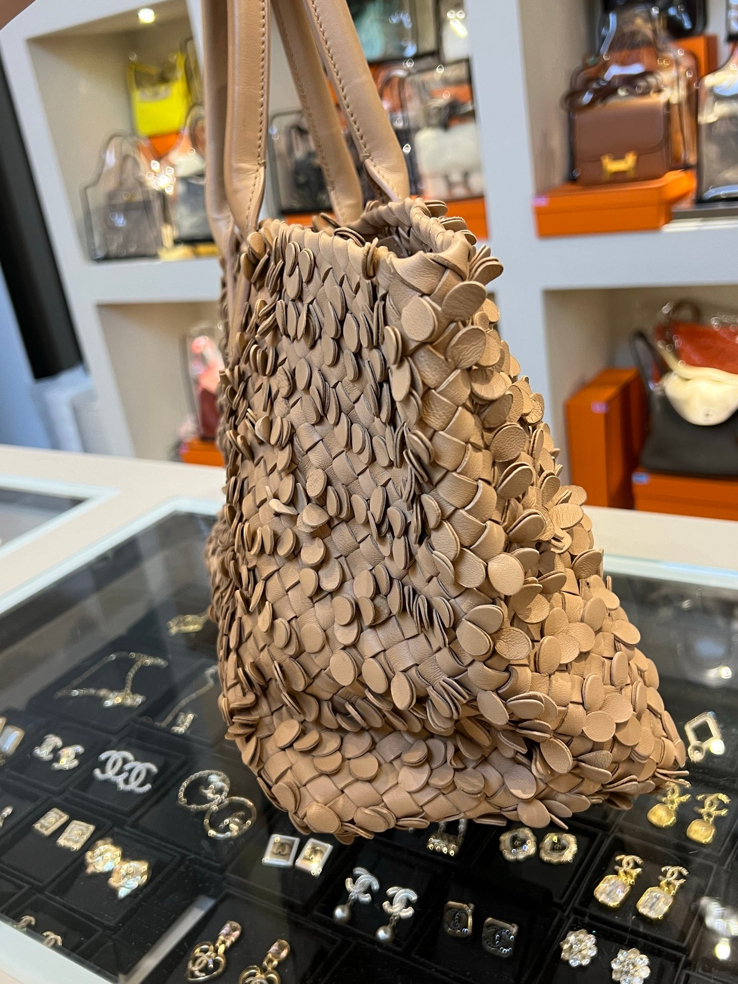 Bottega Veneta Cabat Limited Tan Poussin Paillettes Tote Beige