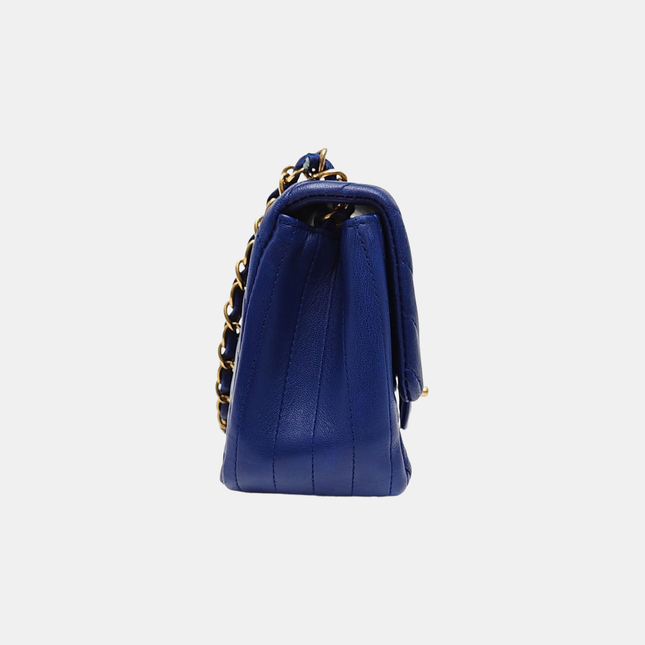 Chanel Classic Flap Mini Square Chevron Stitching Blue Lambskin Gold Hardware Crossbody Bag
