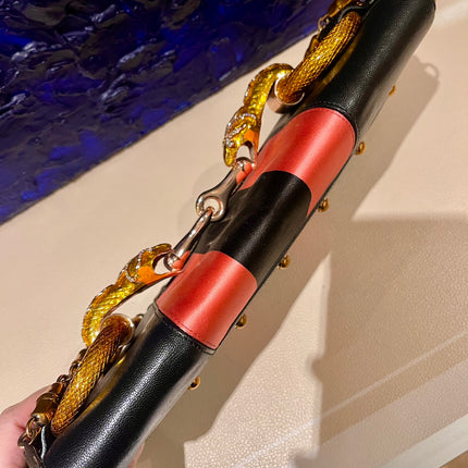 Gucci Horsebit 1955 Large Black Leather Embellished Snake Head Buckle